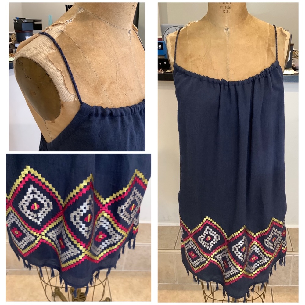 Cross-Cross Back Embroidered Hem W/Tassel Dress
